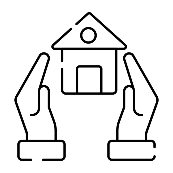 手の中の家の建物 ホームケアアイコンの概念 — ストックベクタ