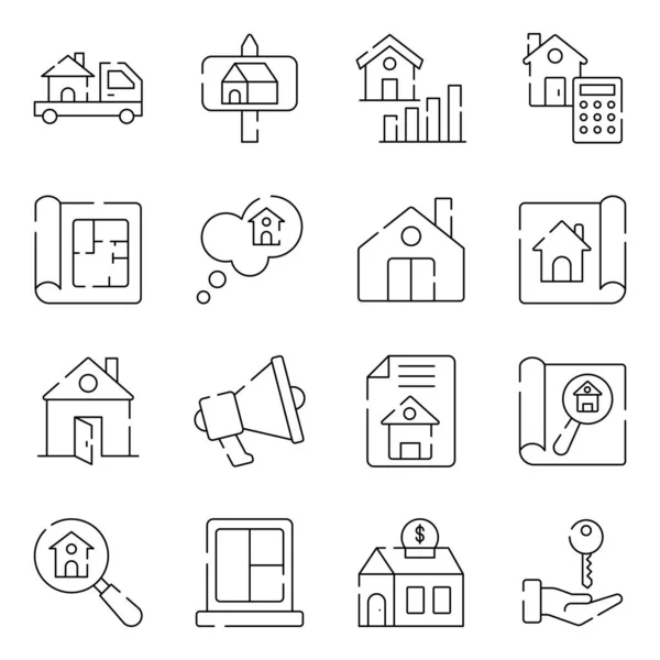 Pack Von Immobilien Und Immobilien Linear Icons — Stockvektor
