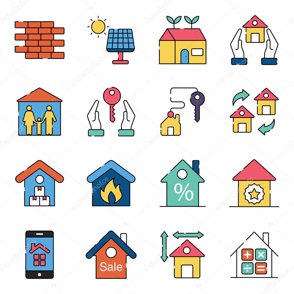 Pack of Property and Buildings Flat Icons