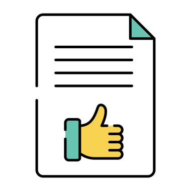 Katlanmış kağıt üzerinde başparmaklar yukarı, geri bildirim formunun düz tasarım simgesi