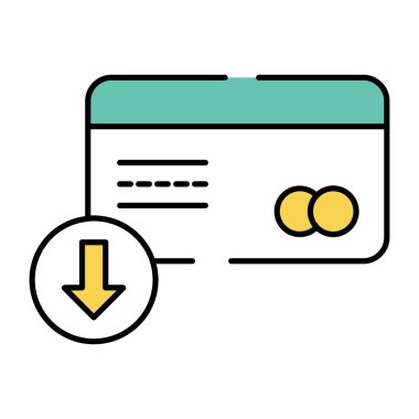 Aşağı doğru oklu banka kartı, kart indirmenin düz tasarımı