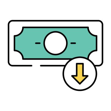 Banknotla aşağı ok, para indirme simgesi