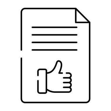 Katlanmış kağıt üzerinde başparmak yukarı, geribildirim formunun doğrusal tasarım simgesi