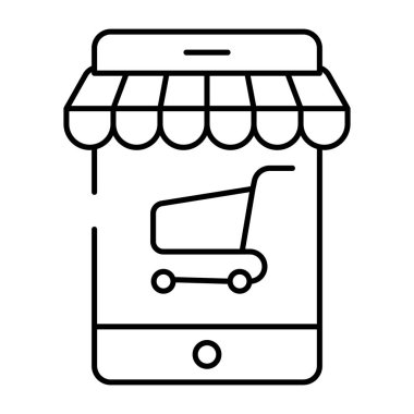 Mobil alışveriş uygulamasının simgesi, akıllı telefonun içindeki el arabası