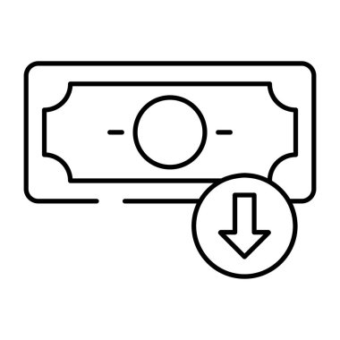 Banknotla aşağı ok, para indirme simgesi