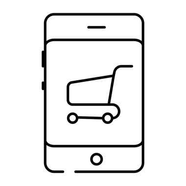 Mobil alışveriş simgesi, akıllı telefonun içindeki el arabası
