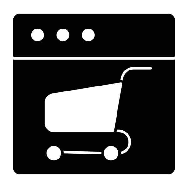 Pushcart Web Sayfasında Alışveriş Sitesinin Katı Tasarım Simgesi — Stok Vektör