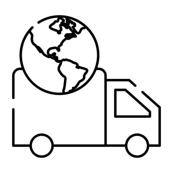 Globe Sur Camion Cargo Conception Linéaire Livraison Mondiale — Image vectorielle