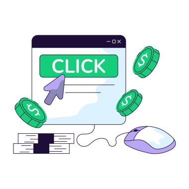 Conceptual flat line design illustration of pay per click