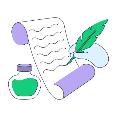 Quill writing concept illustration isolated on white background
