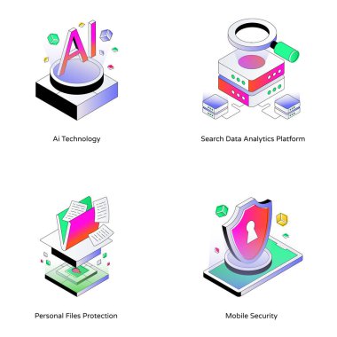 Set of Business and Technology Isometric Icons