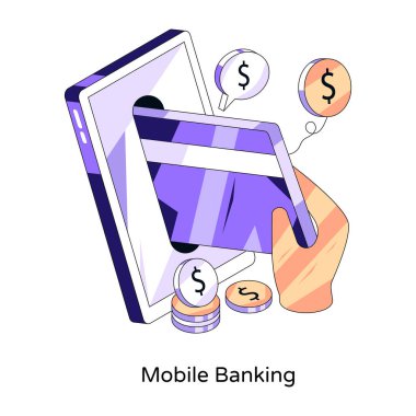 Mobil vektör tasarımında mobil bankacılık simgesi