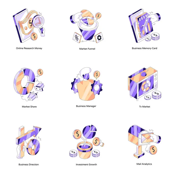 İş Yönetimi Isometric Illustration seti