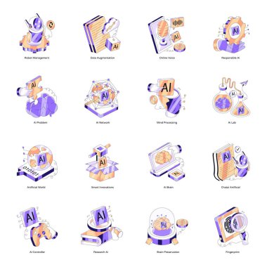 Bir dizi Yapay Zeka Isometric Illustrations