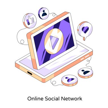 Sosyal ağın kavramsal izometrik tasarım çizimi