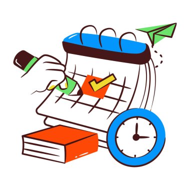 Kitap ve saatle takvim, çalışma zaman çizelgesi simgesi