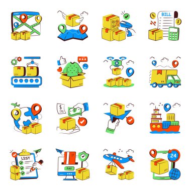 Lojistik Doodle Simgeleri Seti