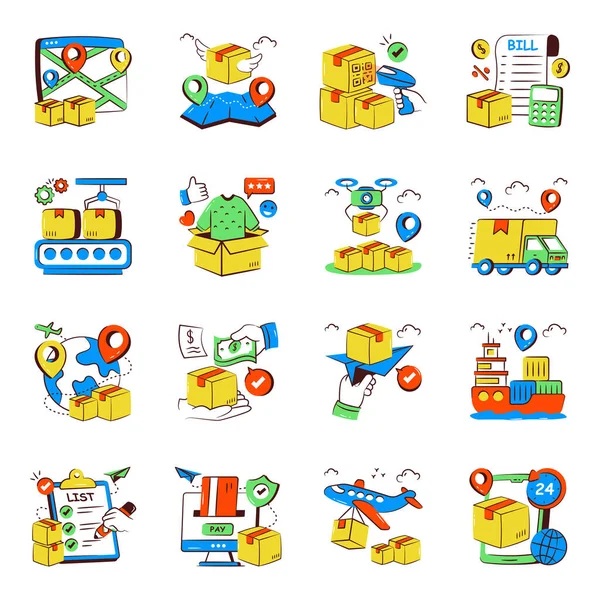 Lojistik Doodle Simgeleri Seti