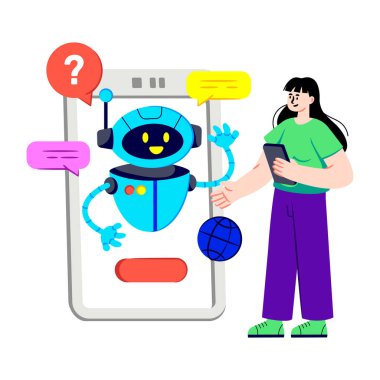 Beyaz arkaplanda izole edilmiş ai asistanının bir çizimi