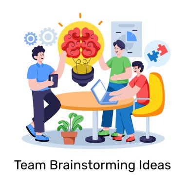 Takım beyin fırtınasının kavramsal düz tasarım çizimi