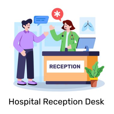 Hastane resepsiyonunun düz tasarım çizimi