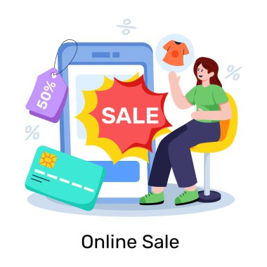 Çevrimiçi satışın kavramsal düz tasarım çizimi