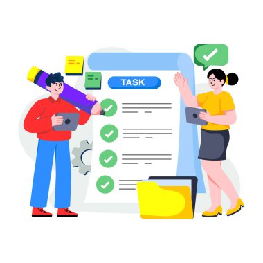 Görev tamamlanmasının renkli bir tasarım çizimi