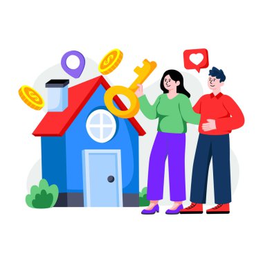 Ev sahipliğinin düz bir tasarımı.