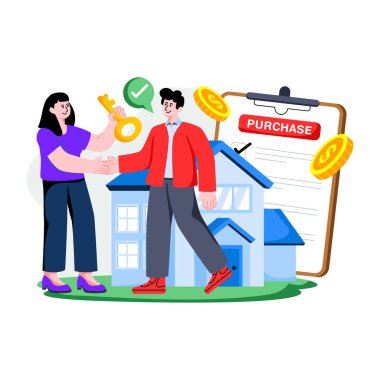 Ev satın alma anlaşmasının kavramsal düz tasarım çizimi