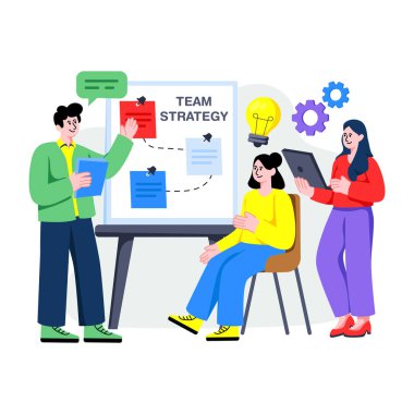 Proje stratejisi tartışmasının yaratıcı tasarım illüstrasyonu