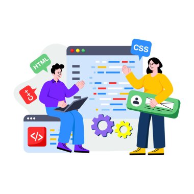 Yazılım geliştiricisinin kavramsal düz tasarım çizimi