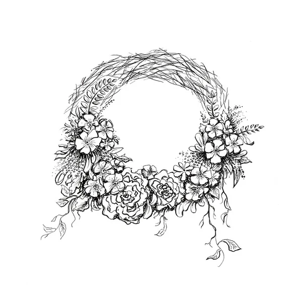 Drawing Wreath Made Black Liner — Stock Photo, Image