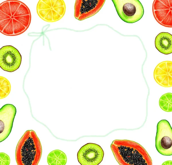 Dibujo Fruit Está Hecho Con Lápices Colores Forro Negro — Foto de Stock