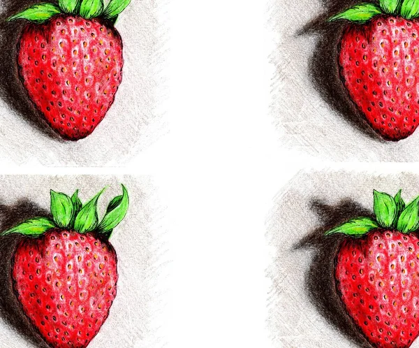 Dibujo Fresas Maduras Está Hecho Con Lápices Colores Forro Negro — Foto de Stock