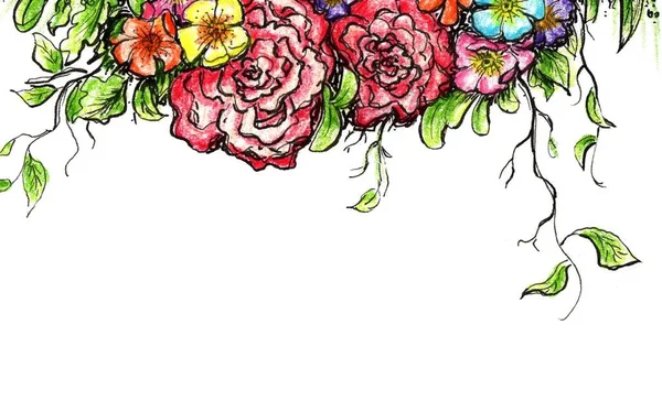 Květiny Kresba Vyrobena Barevných Tužek — Stock fotografie