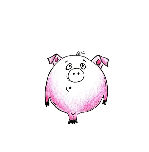 Dibujo Piggy Está Hecho Con Lápices Colores Forro Negro — Foto de Stock