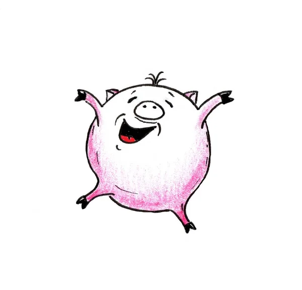 Малюнок Свині Зроблений Кольоровими Олівцями Чорним Лайнером — стокове фото