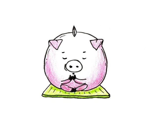 Малюнок Свині Зроблений Кольоровими Олівцями Чорним Лайнером — стокове фото