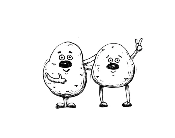 Drawing Friendly Potatoes Made Black Liner — Stock Photo, Image