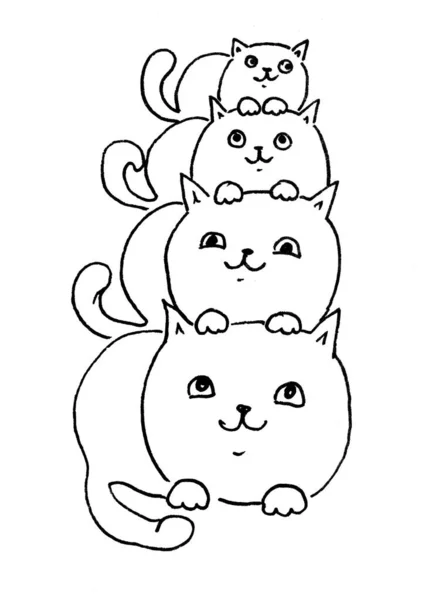 Kresba Legrační Kočky Vyrobena Černé Lince — Stock fotografie