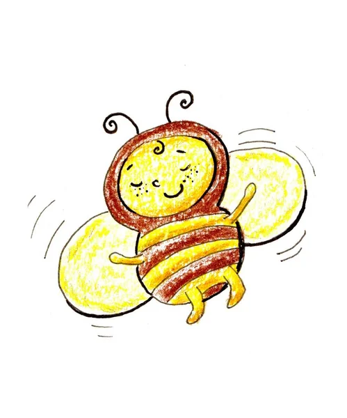 Merry Bee Nin Çizimi Beyaz Arka Planda Renkli Kalemlerle Yapılır — Stok fotoğraf