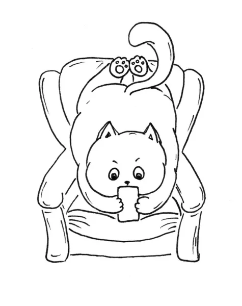 Малюнок Смішні Коти Виконаний Чорному Лайнері — стокове фото