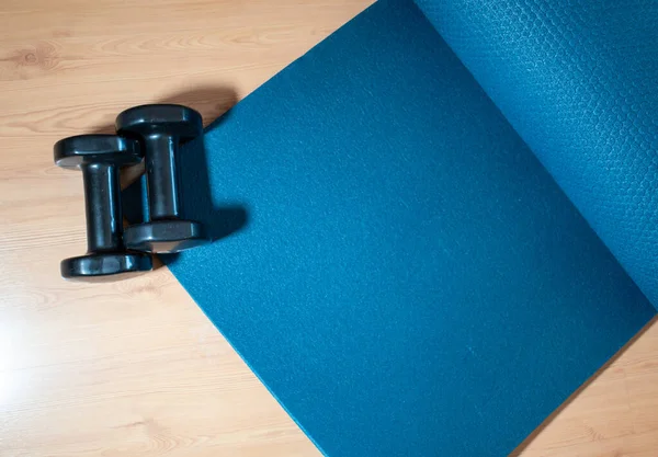 3 kg dambıl ve ev yapımı paspas. Konsept: Evde fitness