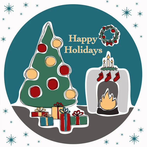 Κάρτα Χριστουγεννιάτικο Δέντρο Δώρα Τζάκι — Διανυσματικό Αρχείο