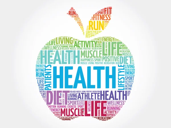 Colorful Health apple word cloud — Stock Vector