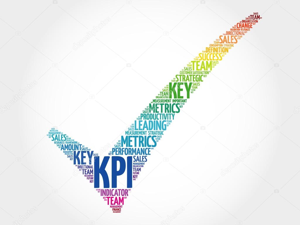 KPI - Key Performance Indicator check mark, vector business concept words cloud