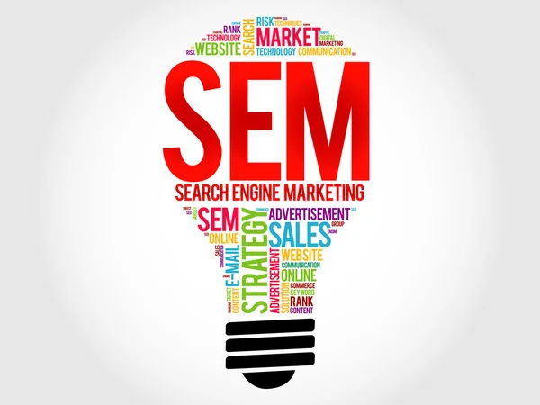 Bombilla SEM (Search Engine Marketing) — Archivo Imágenes Vectoriales