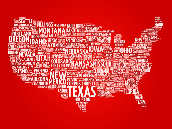 USA Carte nuage de mots — Image vectorielle