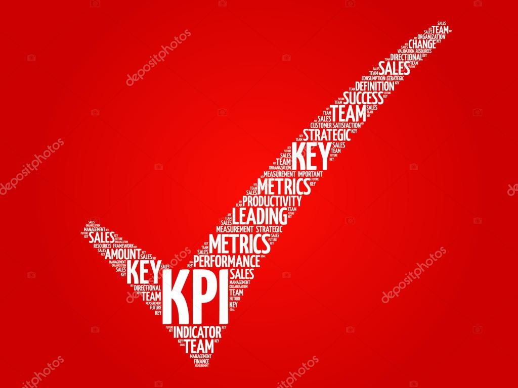 KPI - Key Performance Indicator check mark, vector business concept words cloud