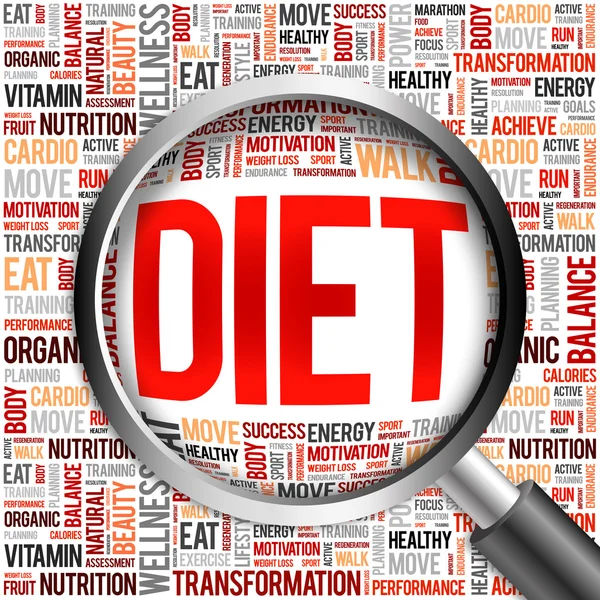 DIET word cloud with magnifying glass — Stock Photo, Image